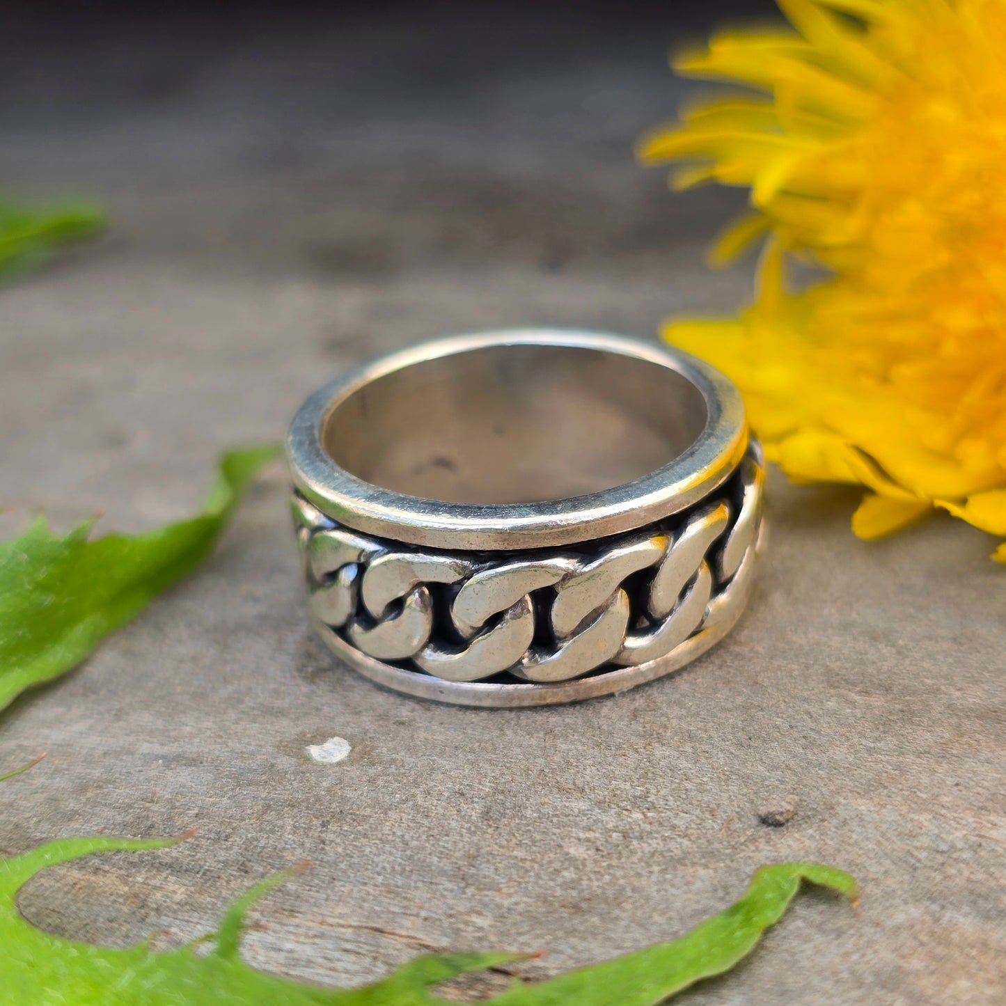 Hand-Forged Chain Spinner Sterling Silver Ring