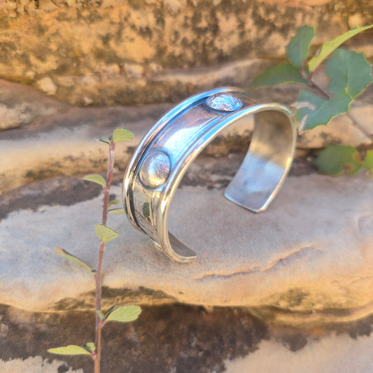 Heavy Concho Sterling Silver Cuff Bracelet — Bench-Forged Signature Work