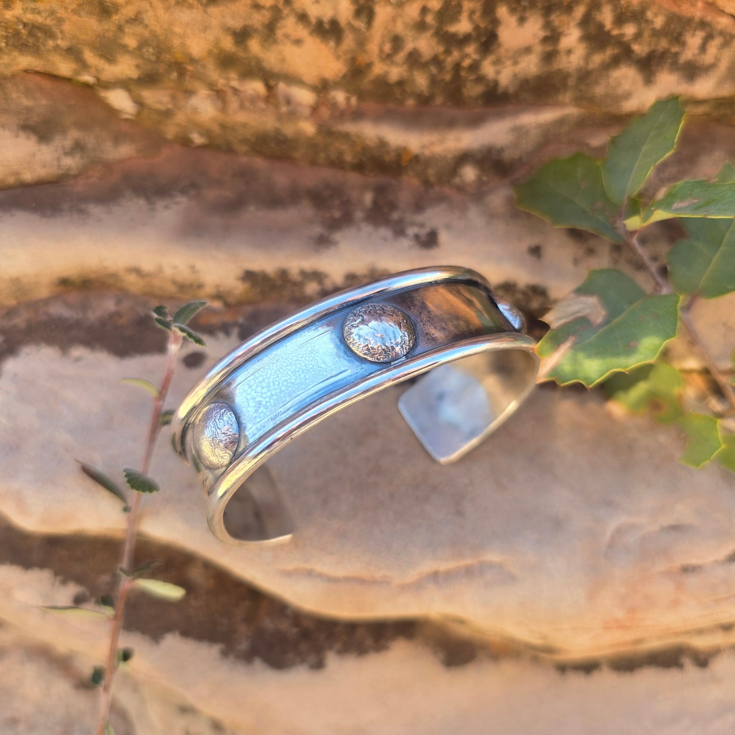 Heavy Concho Sterling Silver Cuff Bracelet — Bench-Forged Signature Work