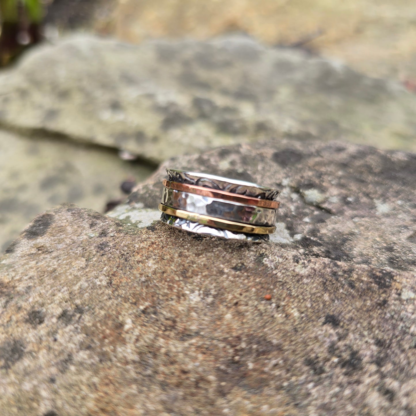 Hand-Forged Mixed Metal Spinner Sterling Silver Ring