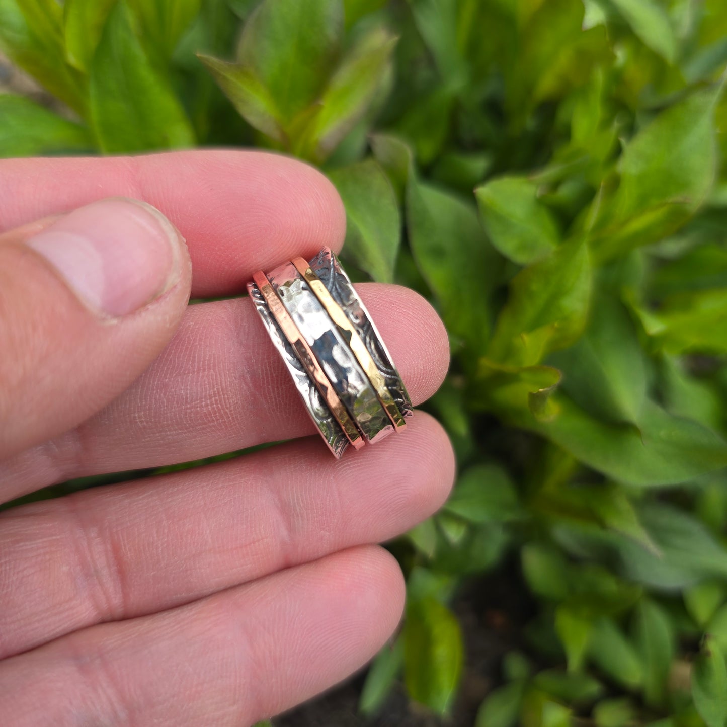 Hand-Forged Mixed Metal Spinner Sterling Silver Ring