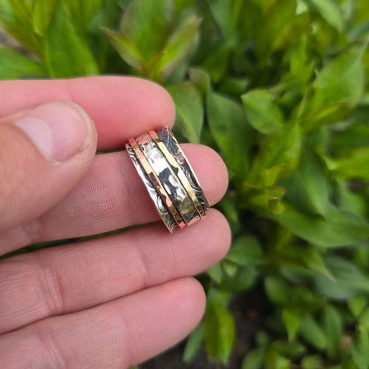 Hand-Forged Mixed Metal Spinner Sterling Silver Ring