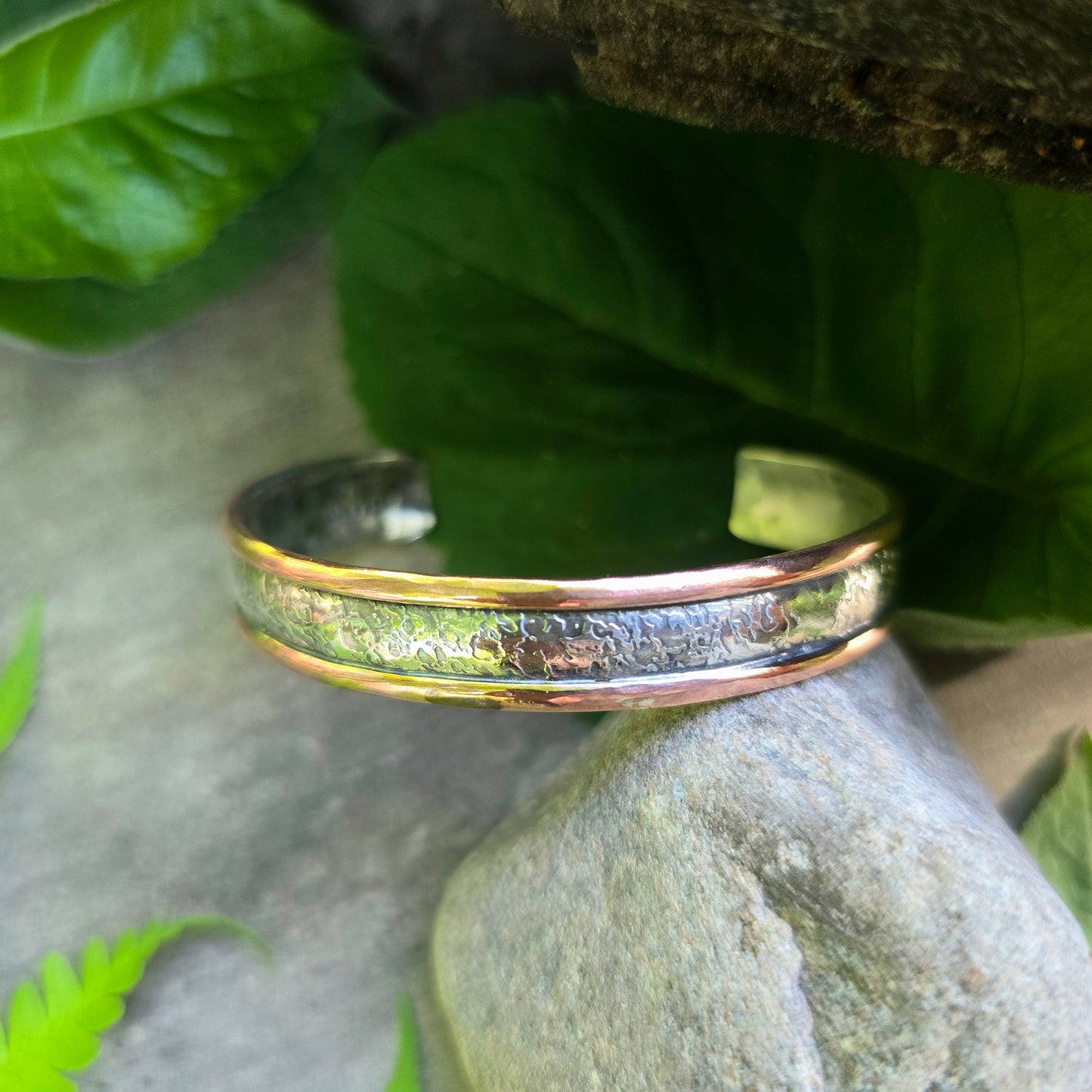 Textured Sterling Silver & Copper Domed Cuff Bracelet