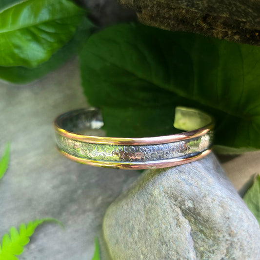 Textured Sterling Silver & Copper Domed Cuff Bracelet