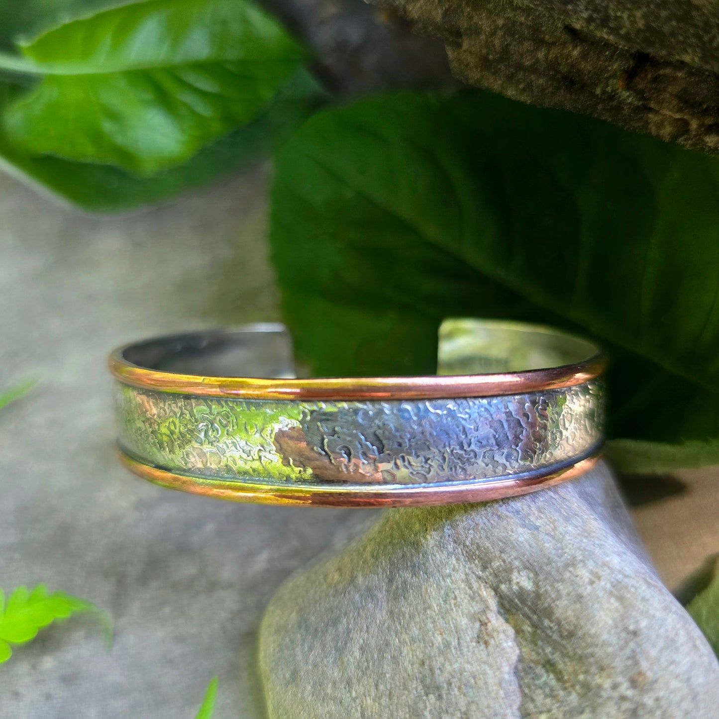 Textured Sterling Silver & Copper Domed Cuff Bracelet