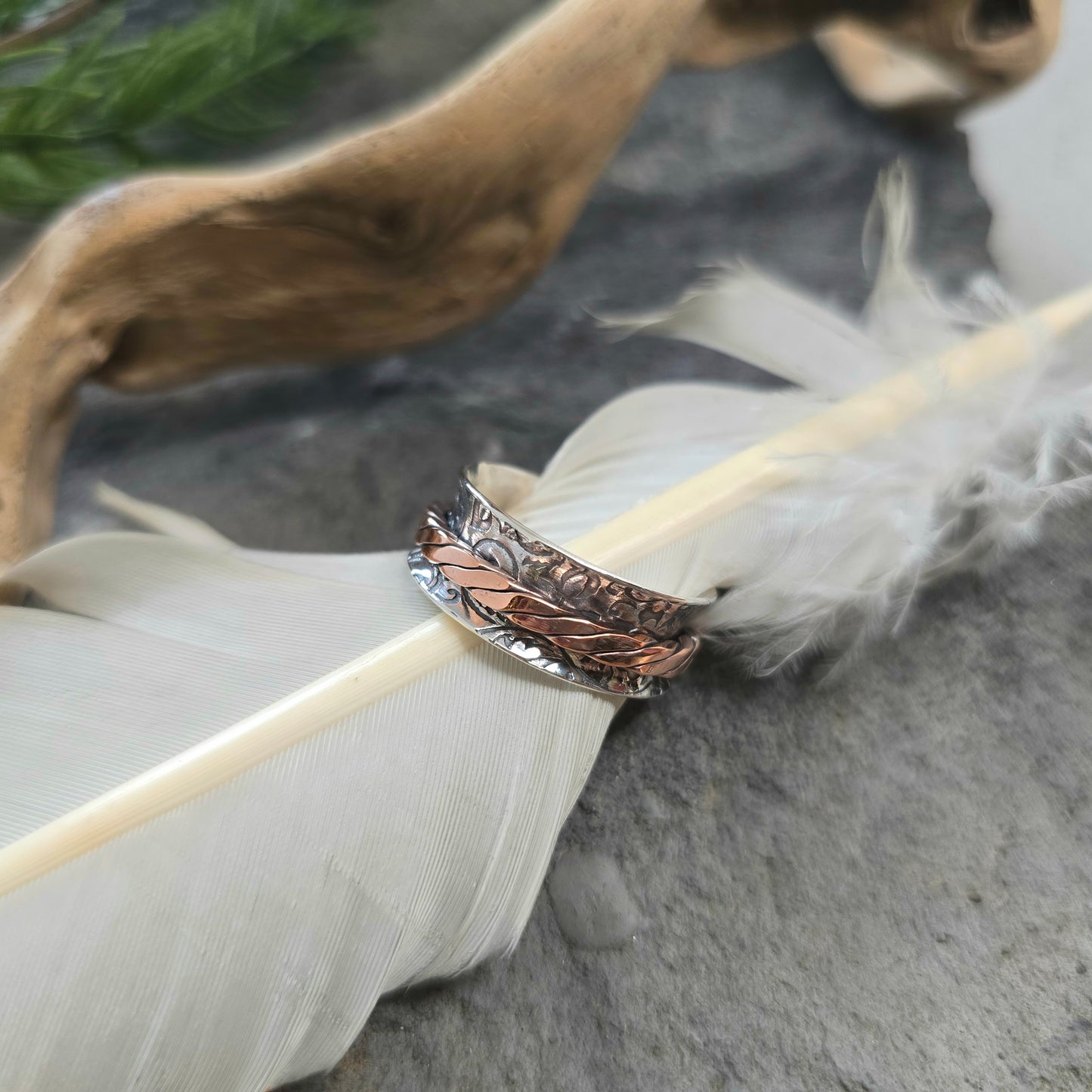 Hand-Forged Sterling Silver and Copper Spinner Ring