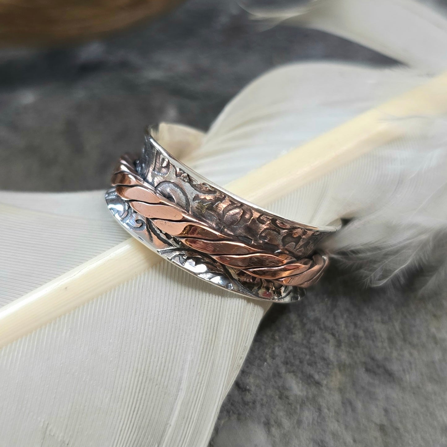 Hand-Forged Sterling Silver and Copper Spinner Ring