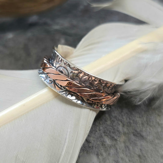 Hand-Forged Sterling Silver and Copper Spinner Ring