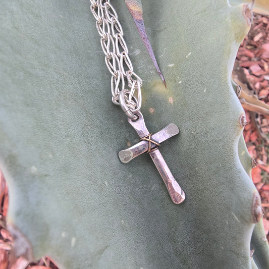 Sterling Silver Cross Pendant with 14k Gold Filled Accent