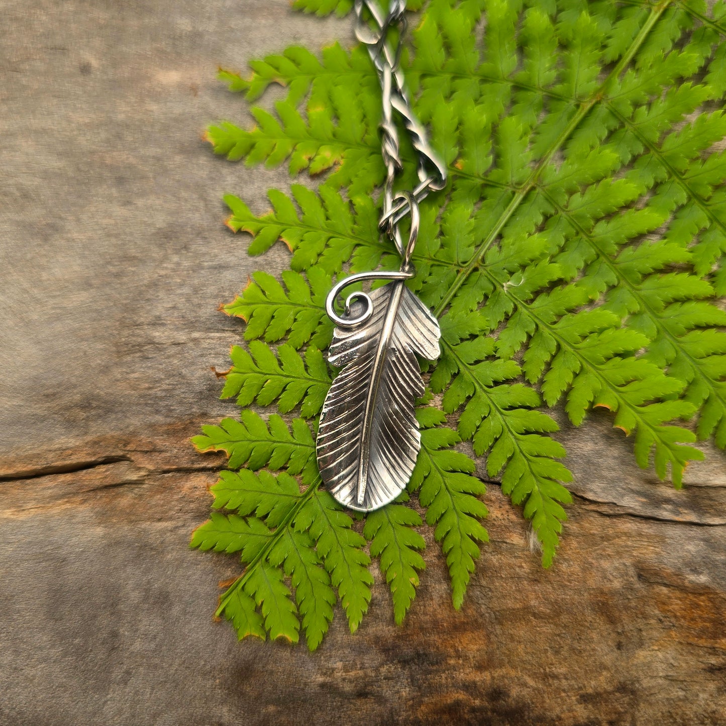 Hand-Forged Sterling Silver Feather Pendant