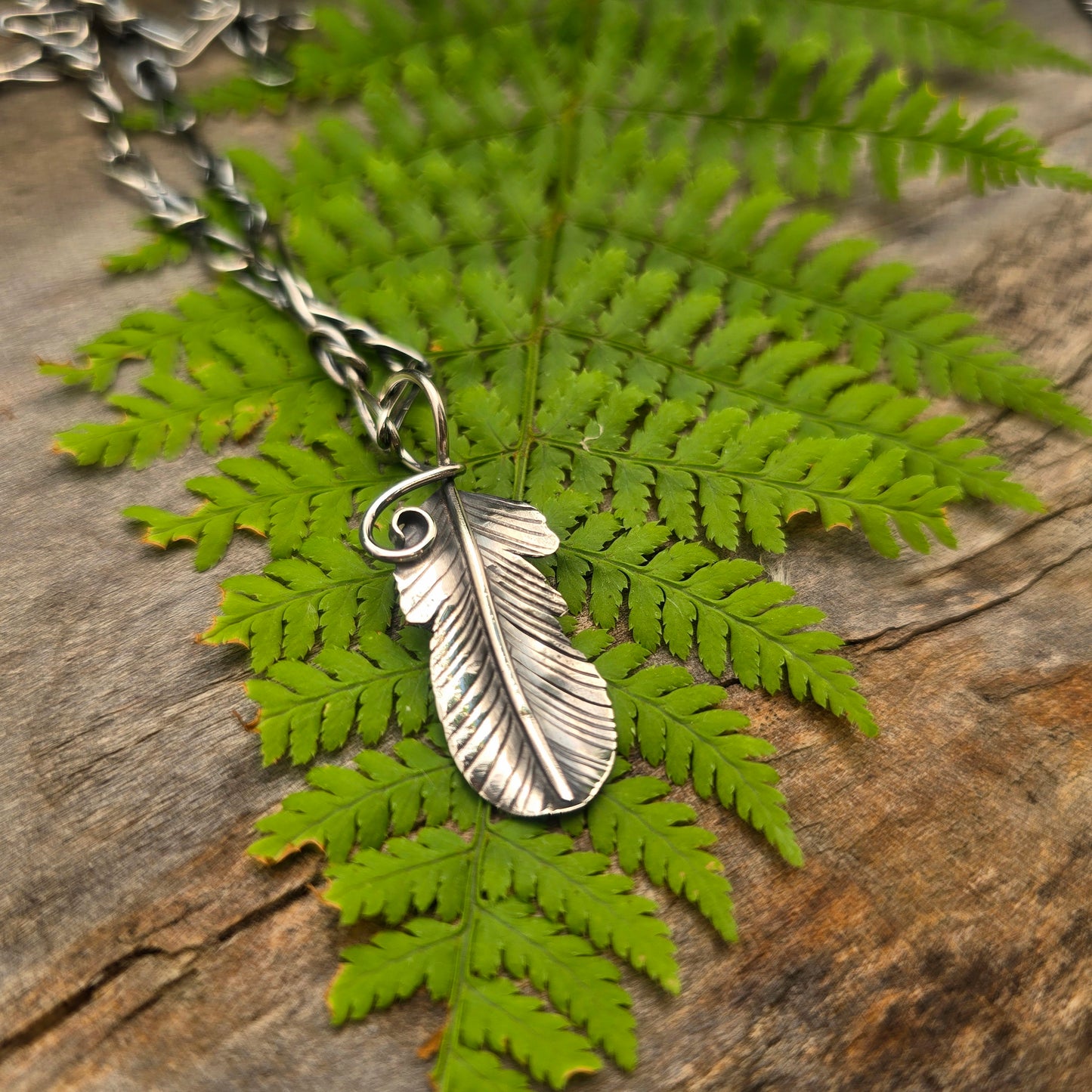 Hand-Forged Sterling Silver Feather Pendant