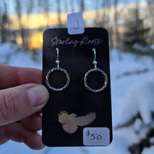 Load image into Gallery viewer, sterling silver rope hoop earrings shown from front view
