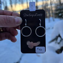 Load image into Gallery viewer, close-up of sterling silver hoop earrings with twisted texture
