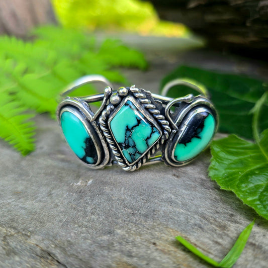 Emerald Rose Variscite Statement Cuff — One-of-a-Kind Sterling Silver Masterwork
