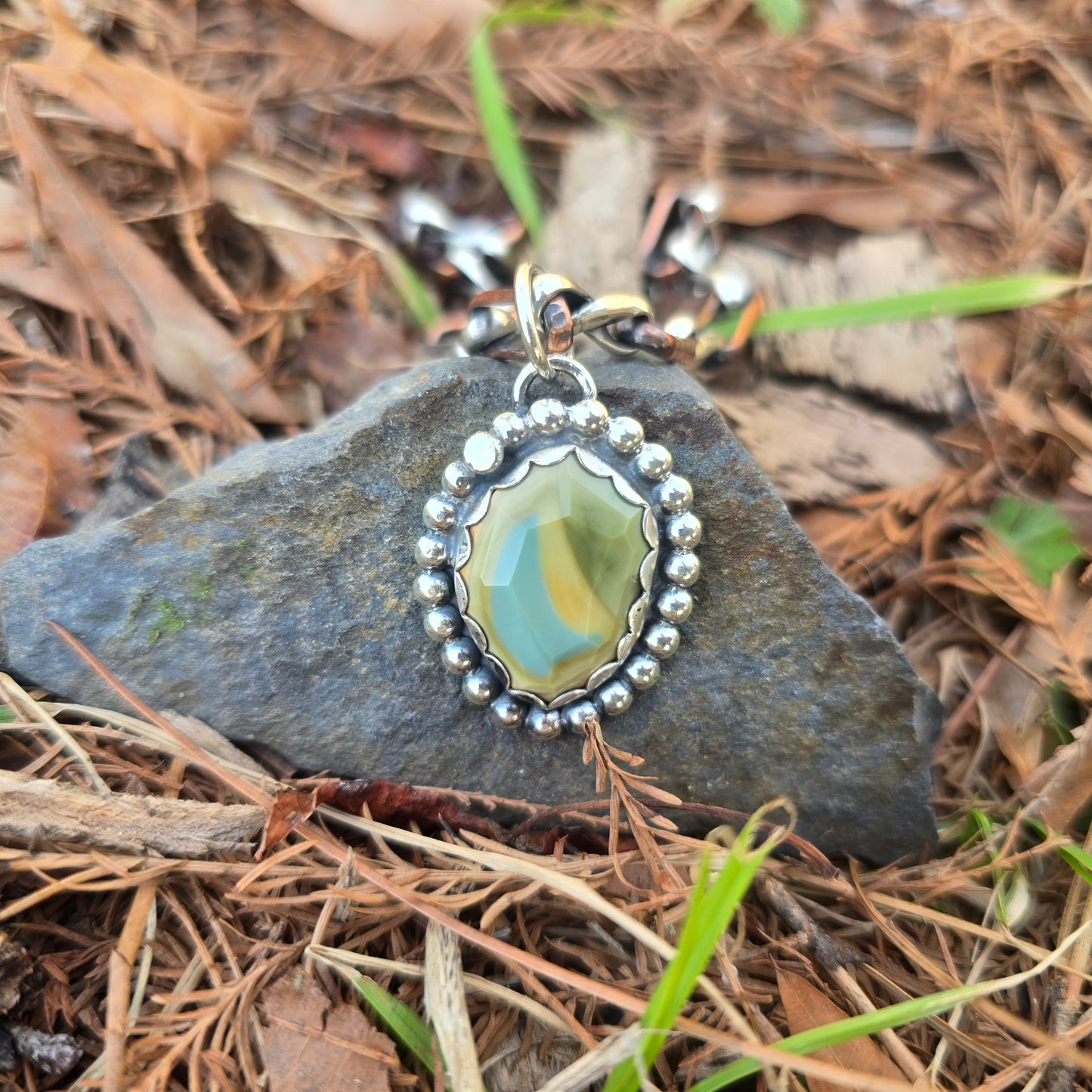 Big Bead Green Imperial Jasper Pendant in Hand-Forged Sterling Silver