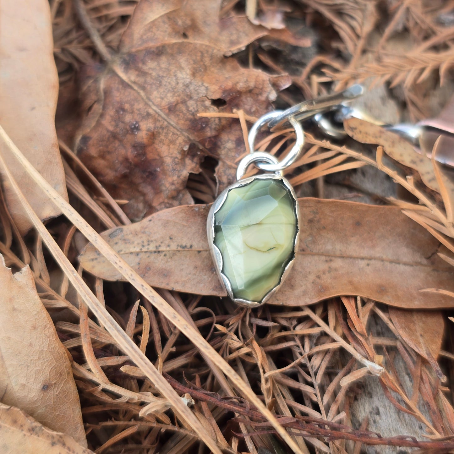 Dainty Freeform Green Imperial Jasper Pendant in Sterling Silver
