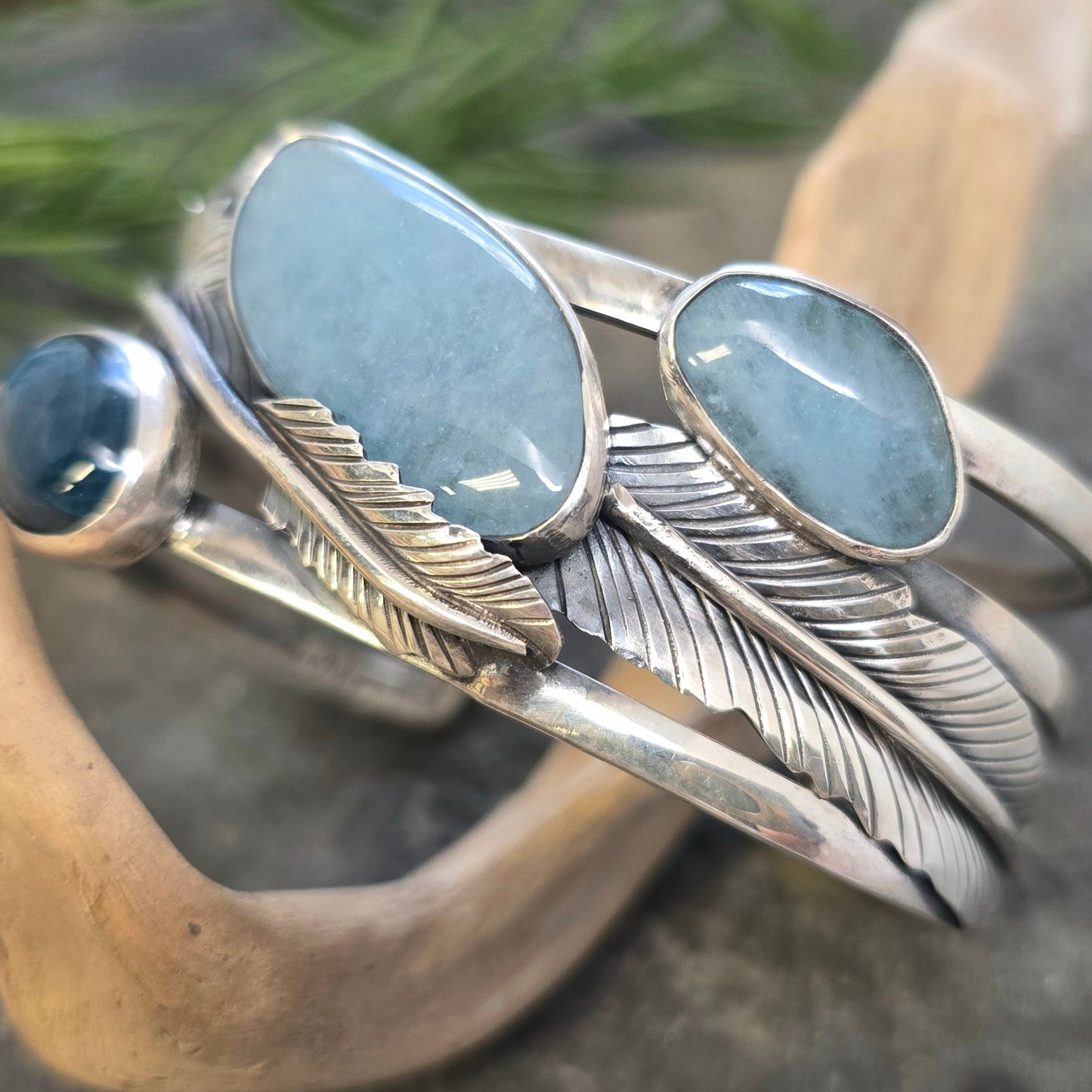 Feather Blues Statement Cuff in Sterling Silver