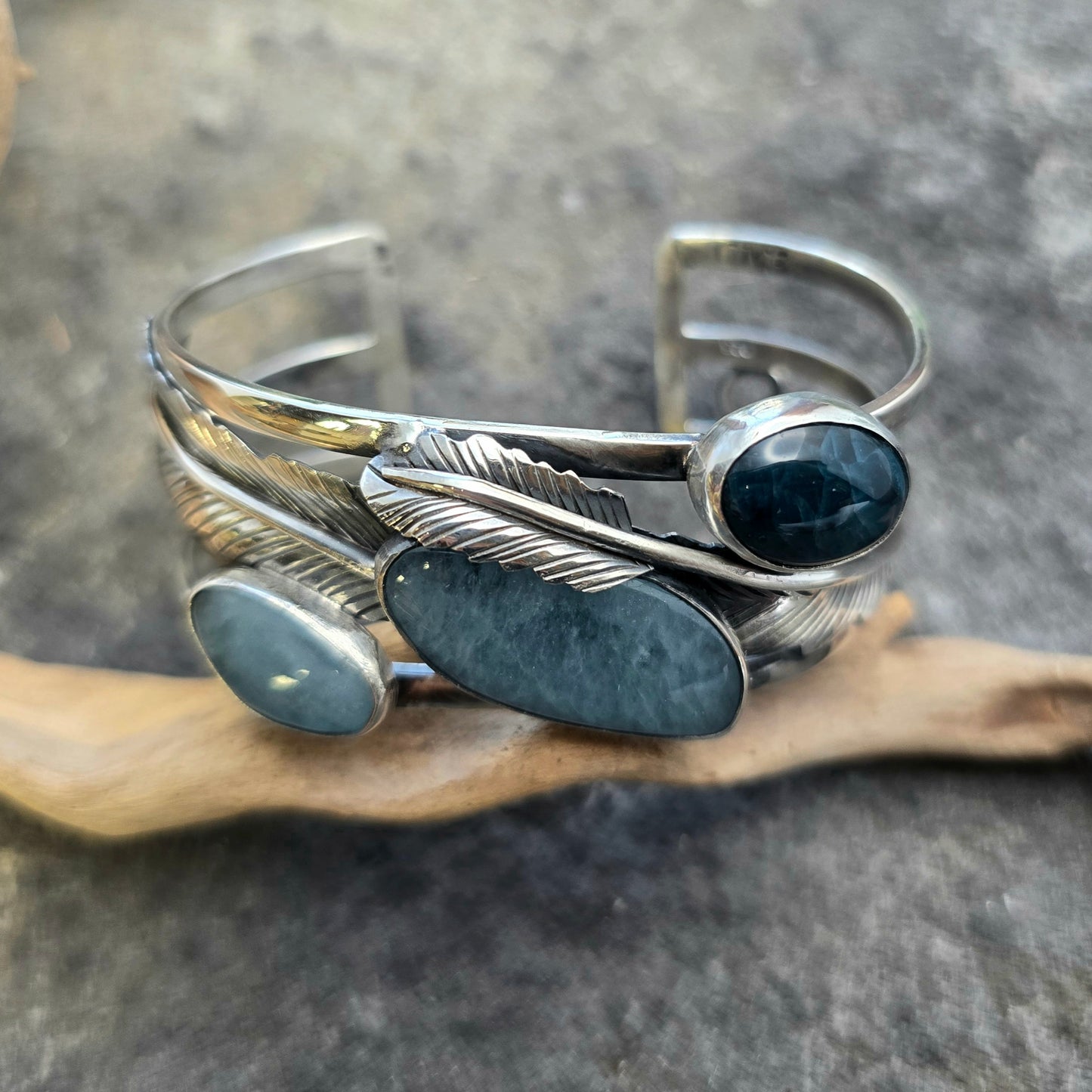 Feather Blues Statement Cuff in Sterling Silver