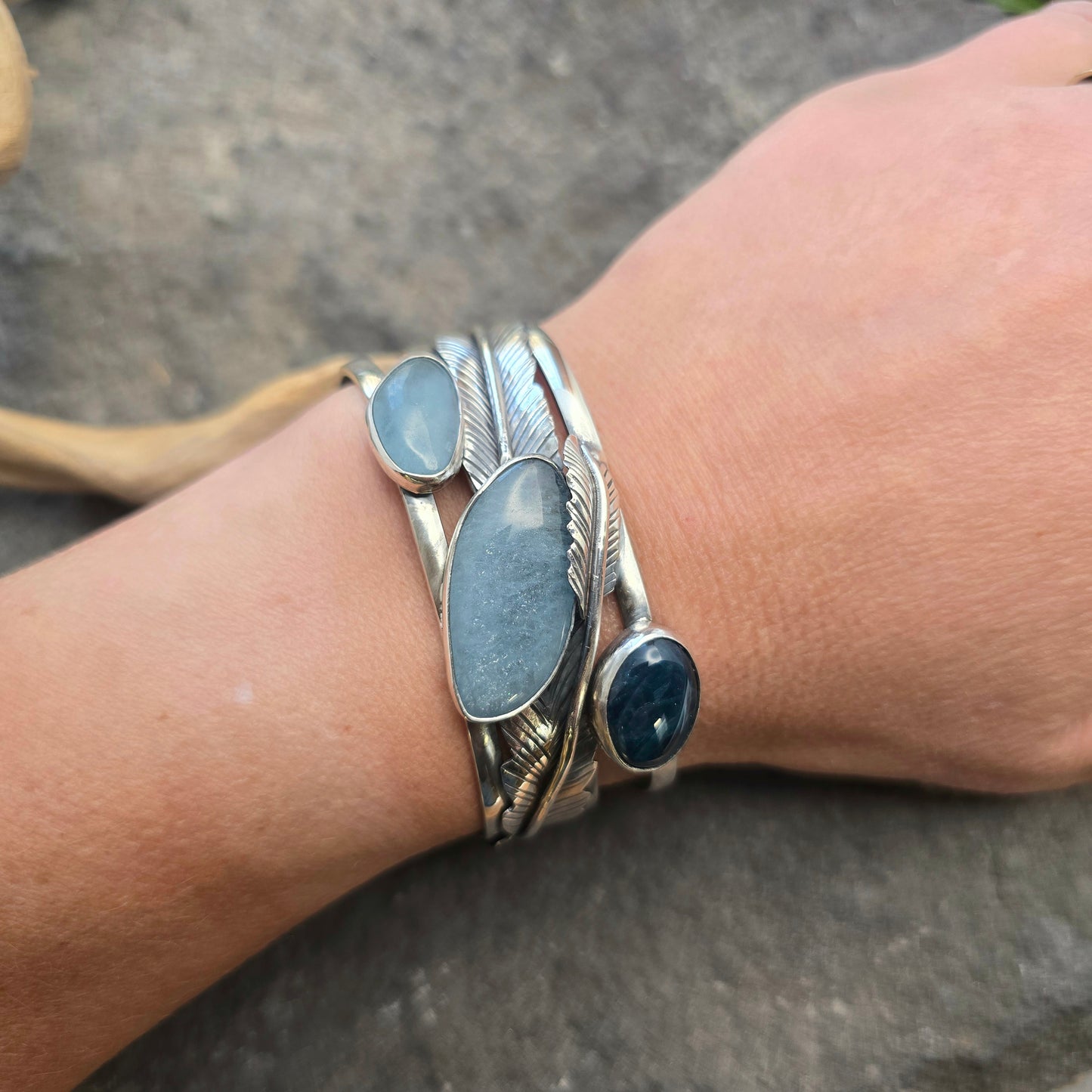 Feather Blues Statement Cuff in Sterling Silver
