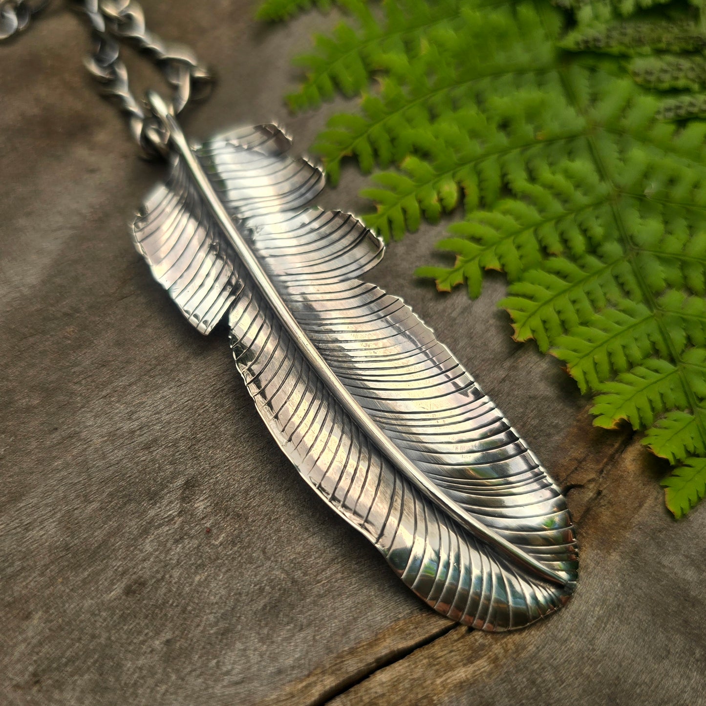 Hand-Forged Sterling Silver Feather Pendant