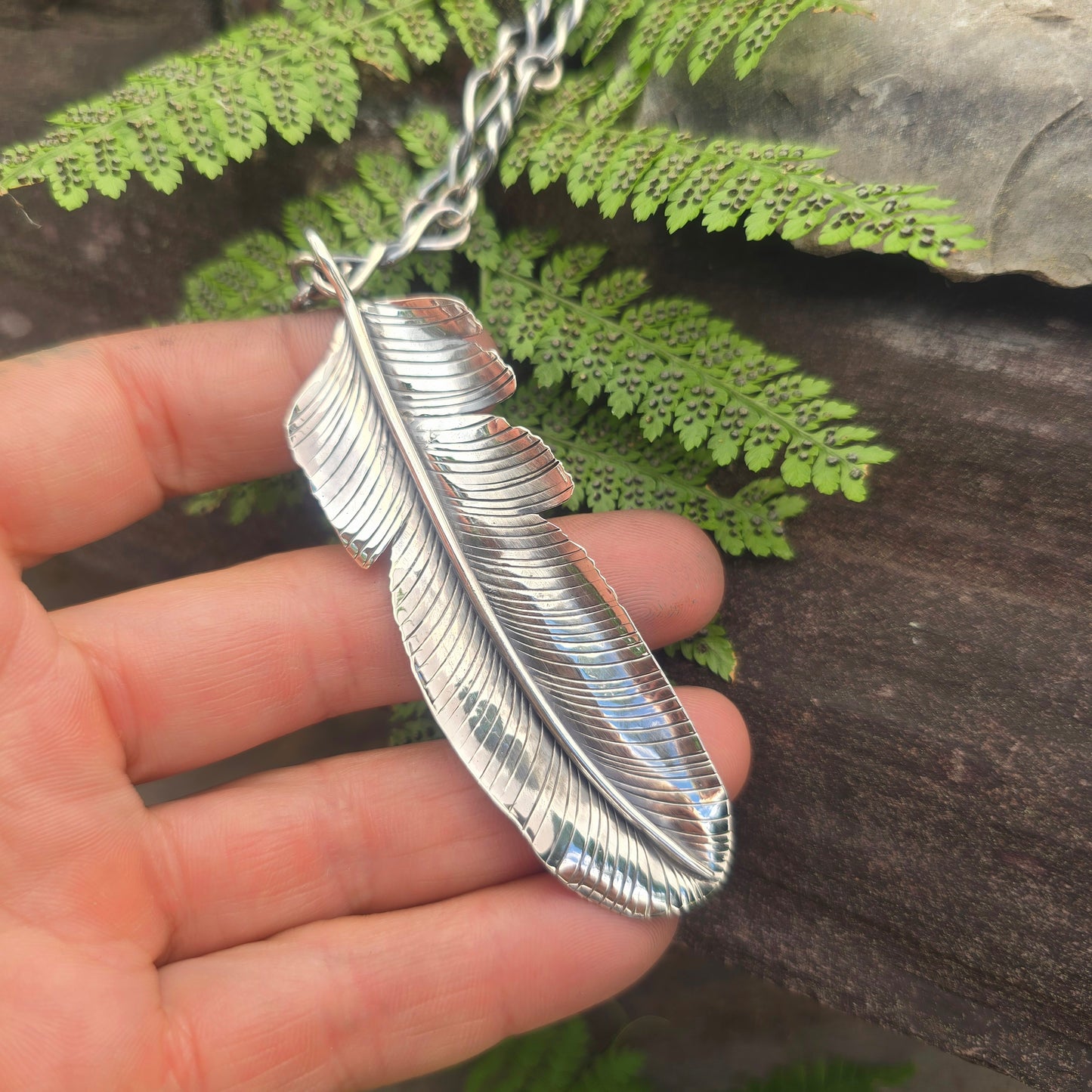 Hand-Forged Sterling Silver Feather Pendant