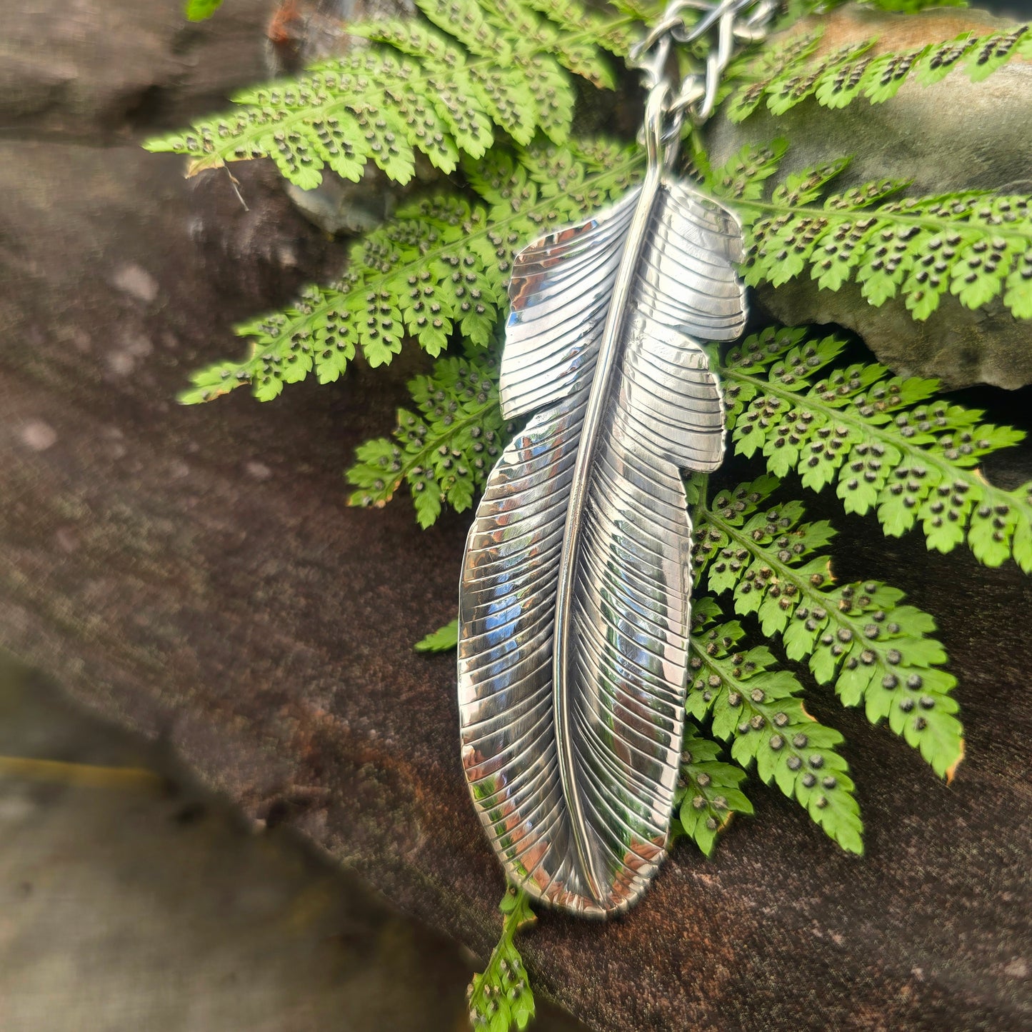 Hand-Forged Sterling Silver Feather Pendant