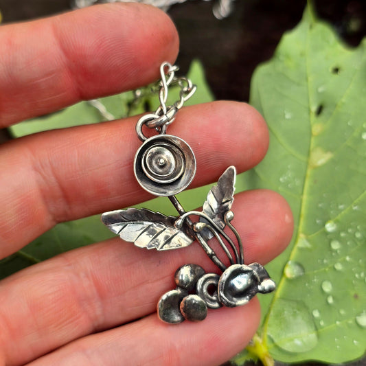 Flower in Natural Setting Hand-Forged Sterling Silver Pendant