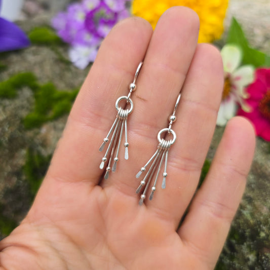 Beaded Dainty Fringe Hand-Forged Sterling Silver Earrings