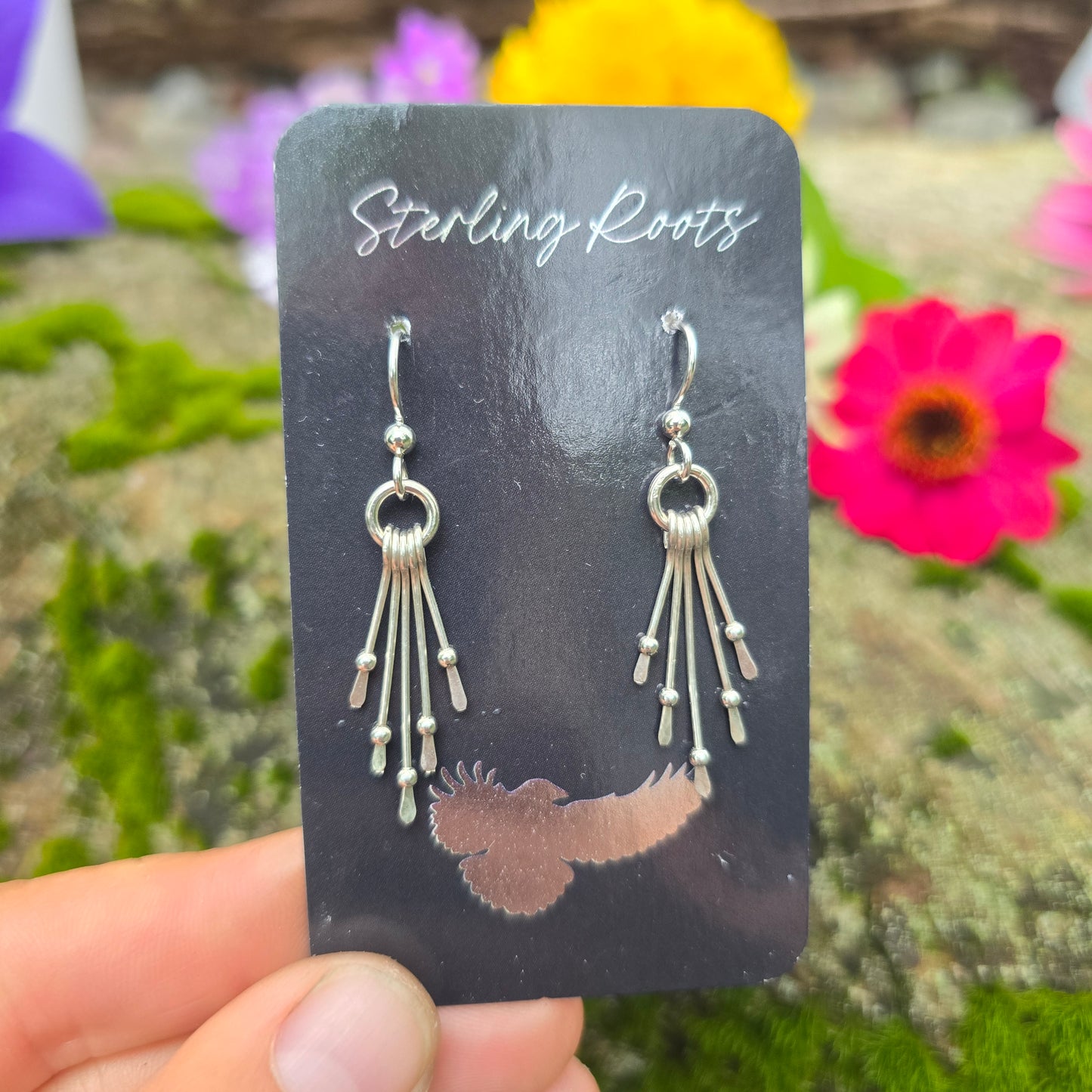 Beaded Dainty Fringe Hand-Forged Sterling Silver Earrings