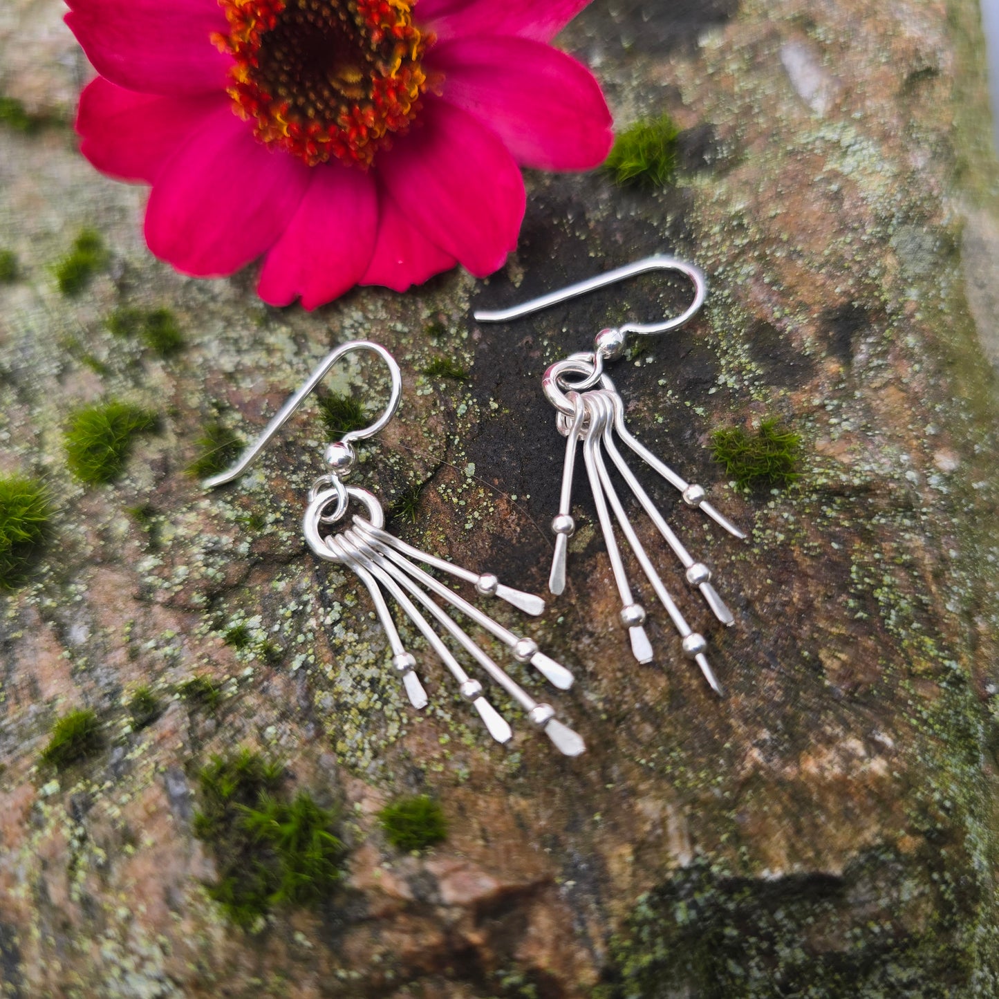 Beaded Dainty Fringe Hand-Forged Sterling Silver Earrings