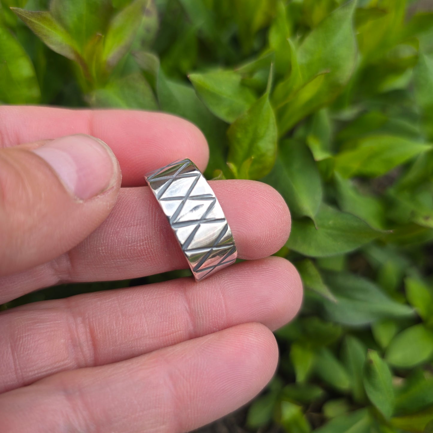 Hand-Stamped Geometric Hand-Forged Sterling Silver Ring
