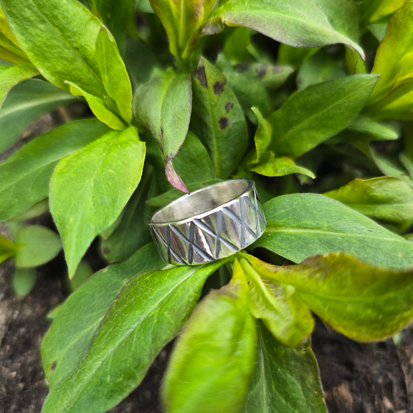 Hand-Stamped Geometric Hand-Forged Sterling Silver Ring