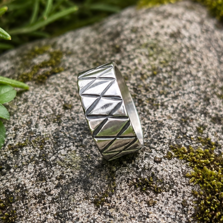 Hand-Stamped Geometric Hand-Forged Sterling Silver Ring