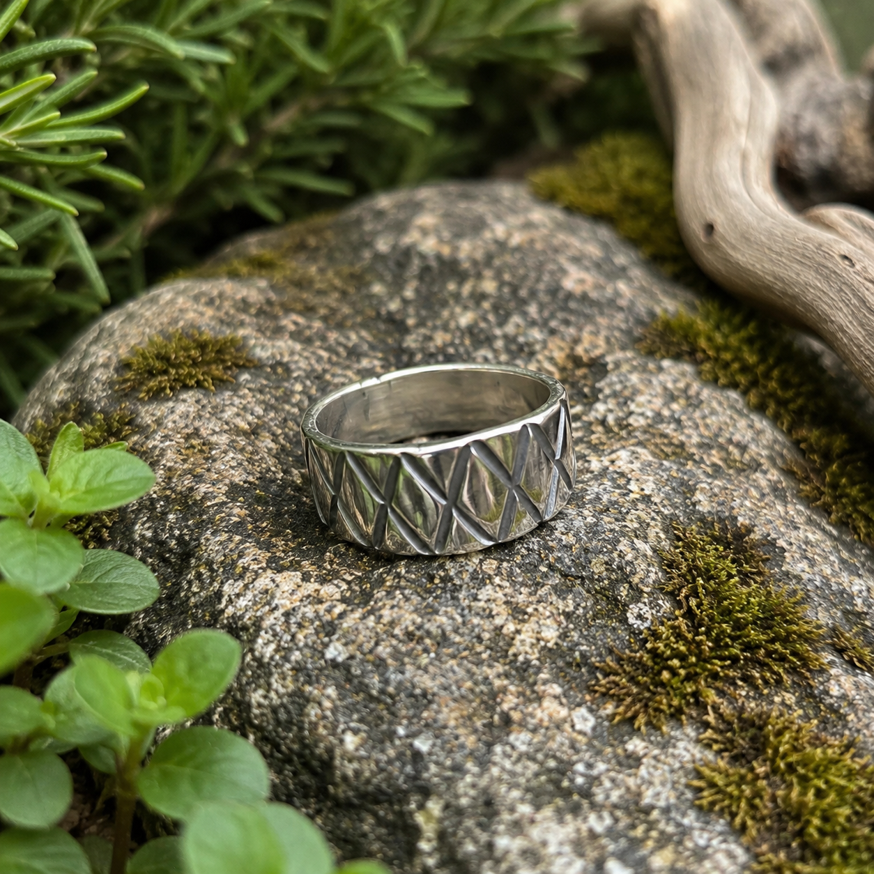 Hand-Stamped Geometric Hand-Forged Sterling Silver Ring