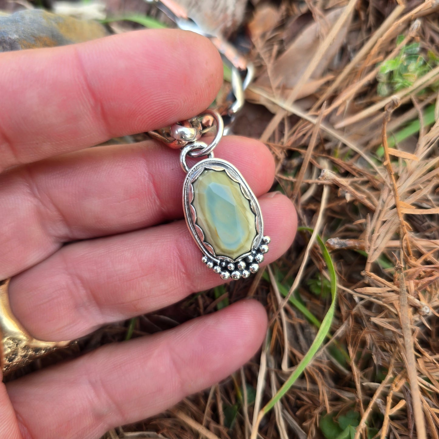 Faceted Green Imperial Jasper Pendant in Hand-Forged Sterling Silver