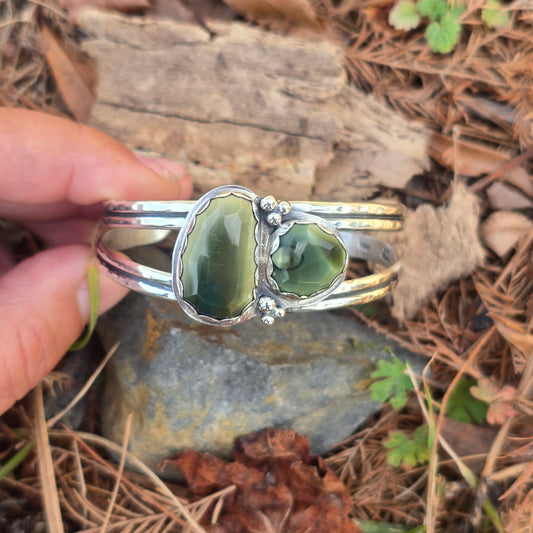 One-of-a-Kind Faceted Green Imperial Jasper Cuff — Bench-Forged Sterling Silver