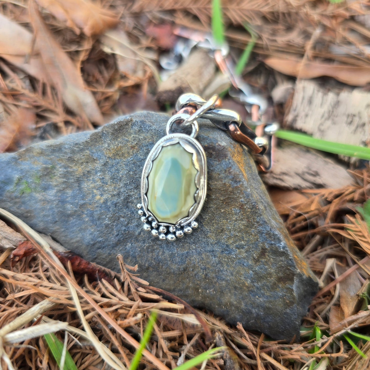 Faceted Green Imperial Jasper Pendant in Hand-Forged Sterling Silver