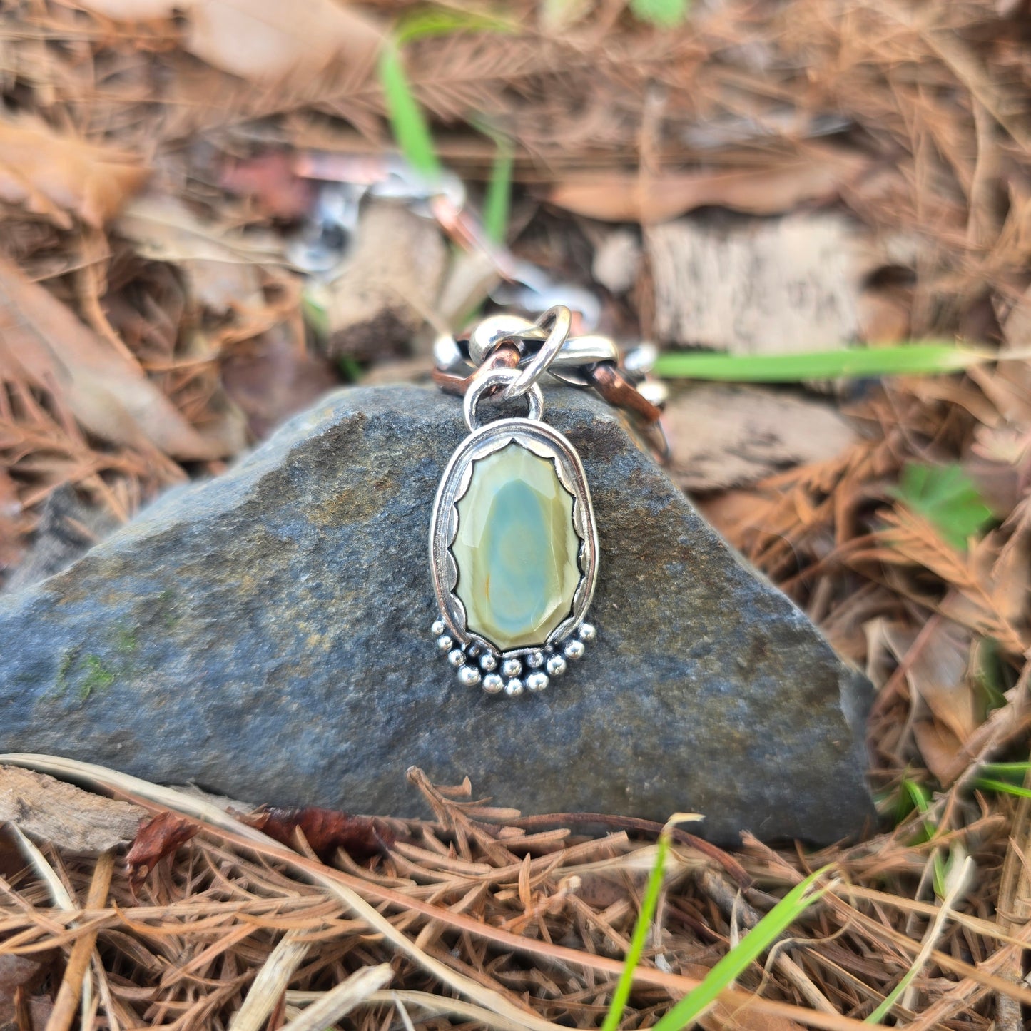 Faceted Green Imperial Jasper Pendant in Hand-Forged Sterling Silver