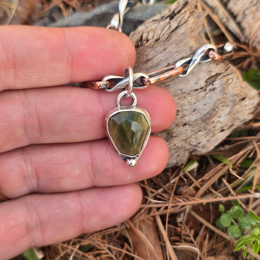 Dainty Freeform Green Imperial Jasper Pendant in Hand-Forged Sterling Silver