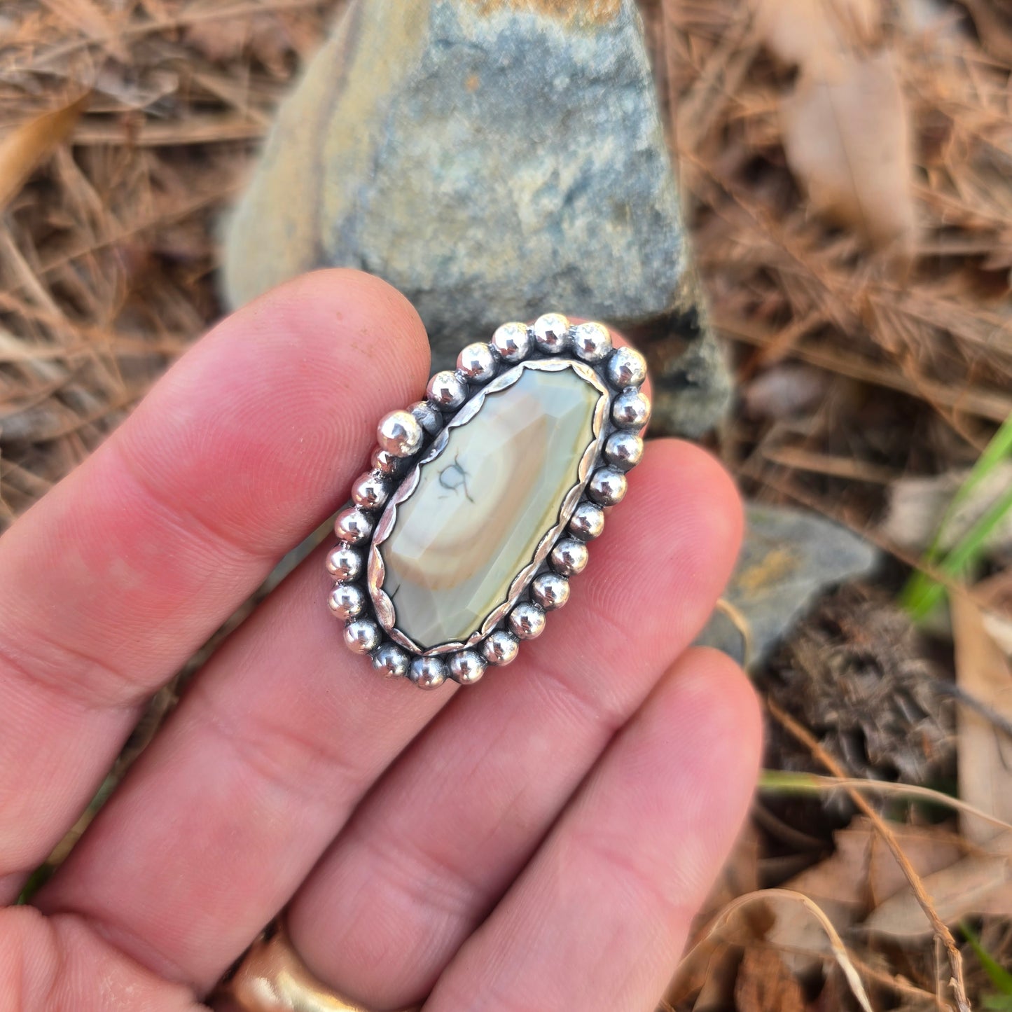 Imperial Jasper Ring in Hand-Forged Sterling Silver – Size 6.5