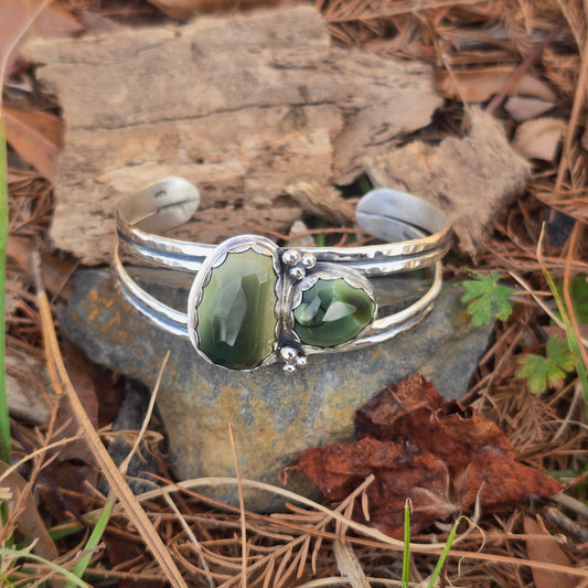 One-of-a-Kind Faceted Green Imperial Jasper Cuff — Bench-Forged Sterling Silver