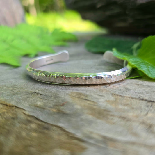 Heavy Hammered Sterling Silver Cuff Bracelet — Bench-Forged Signature Form