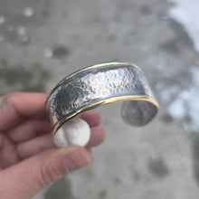 Load image into Gallery viewer, Sterling silver hammered cuff with brass perimeter
