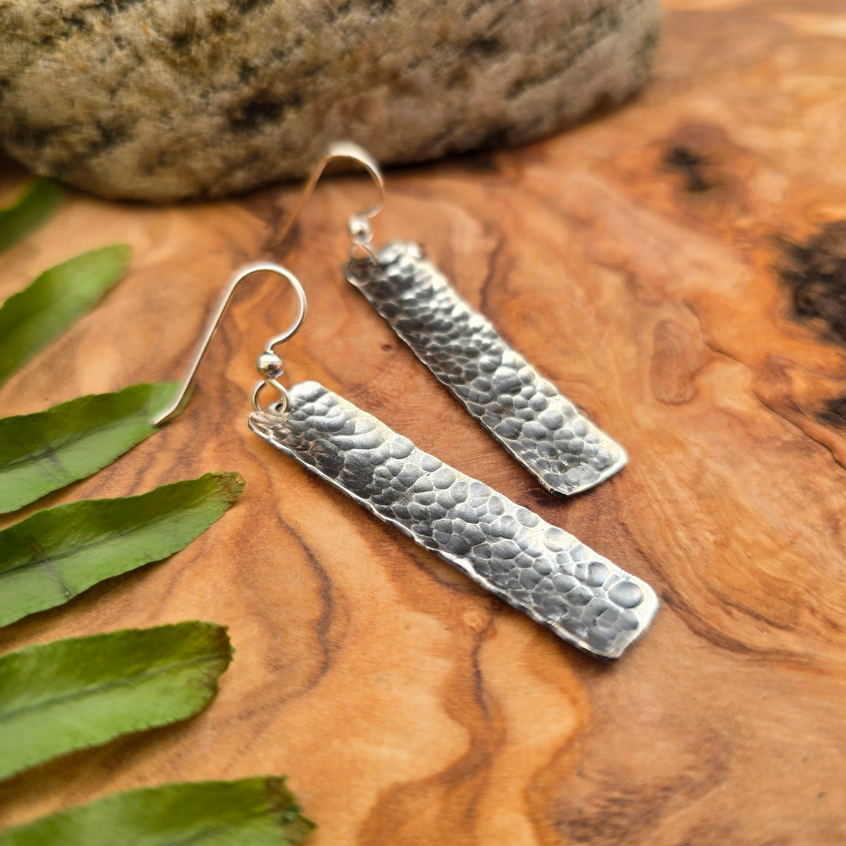 Heavy-Hammered Sterling Silver Dangle Earrings