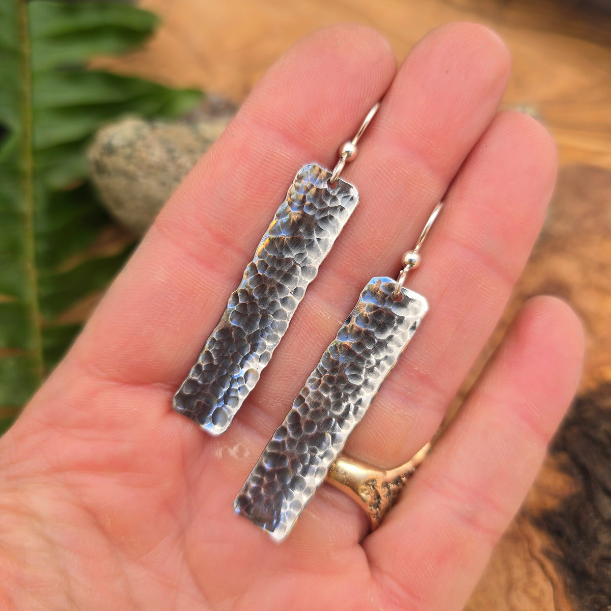 Heavy-Hammered Sterling Silver Dangle Earrings