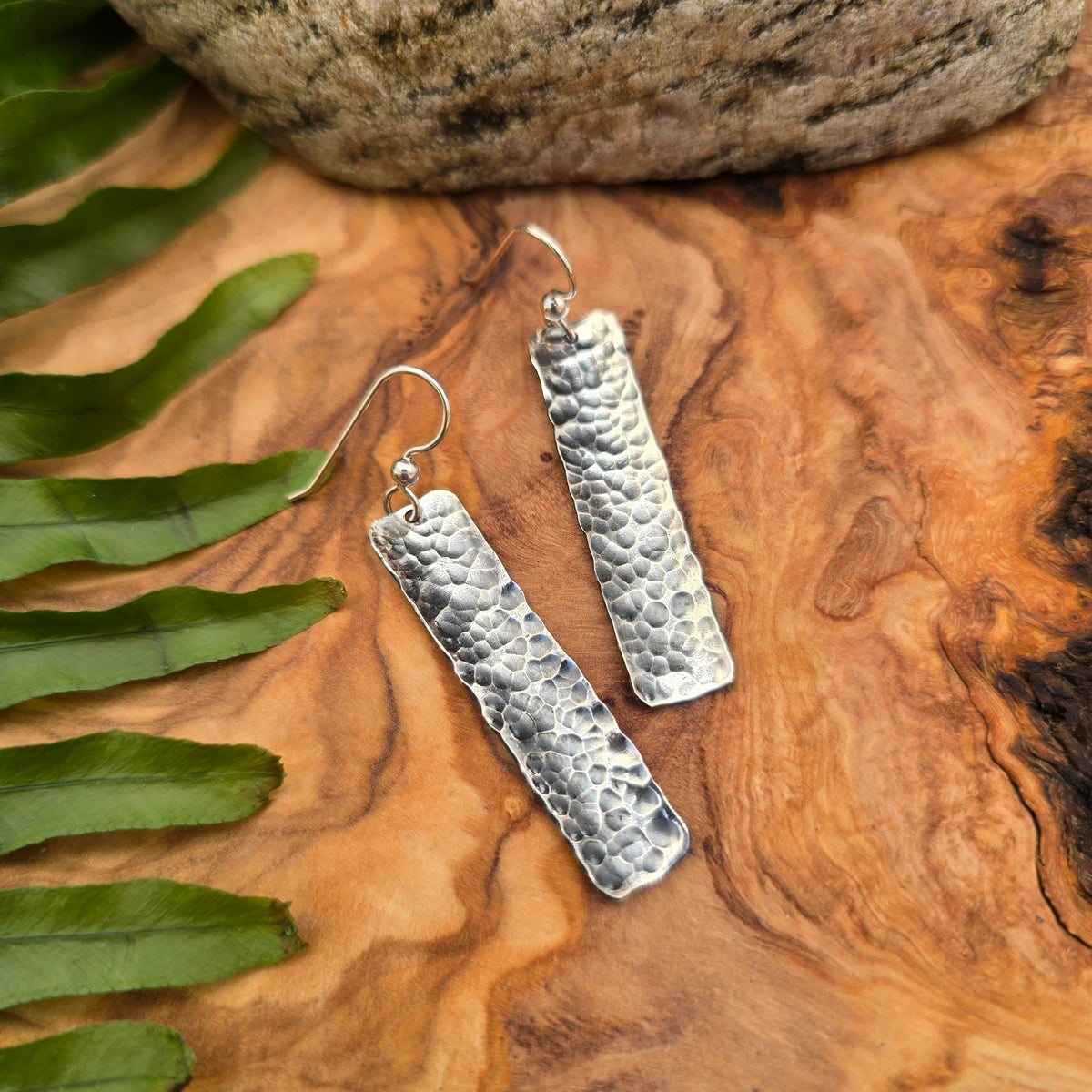 Heavy-Hammered Sterling Silver Dangle Earrings