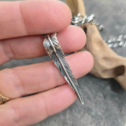 Pointed Feather Hand-Forged Sterling Silver Pendant