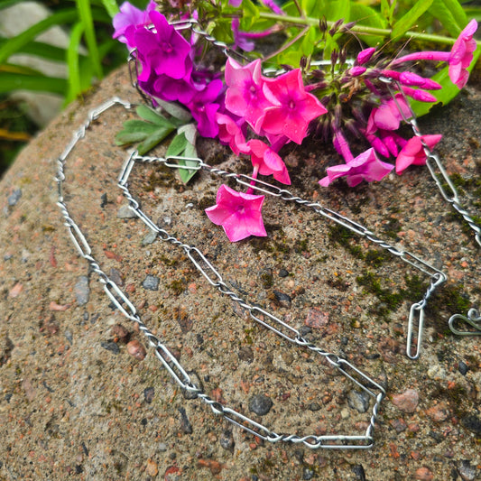 18 Gauge Alternating Paperclip & Twisted Link Hand-Forged Sterling Silver Chain