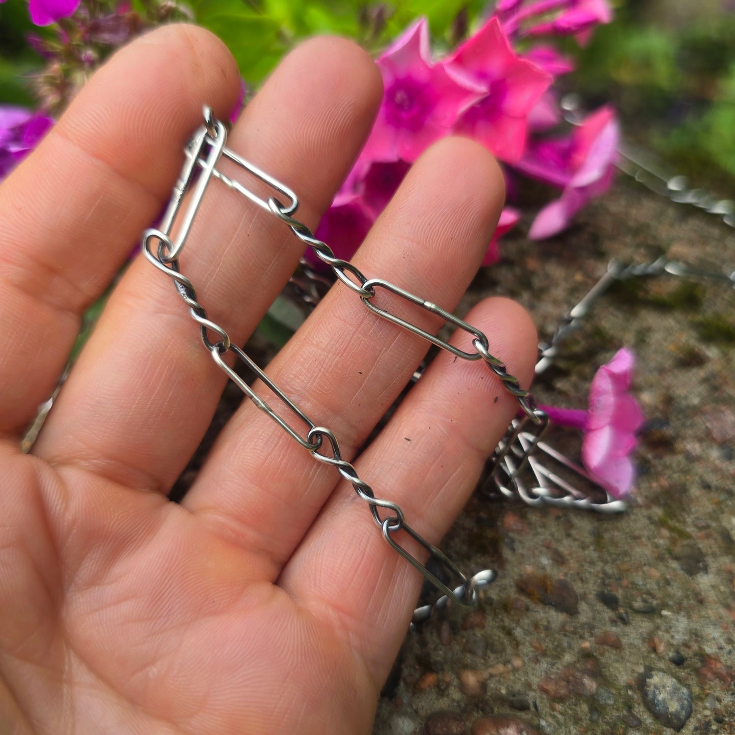 18 Gauge Alternating Paperclip & Twisted Link Hand-Forged Sterling Silver Chain