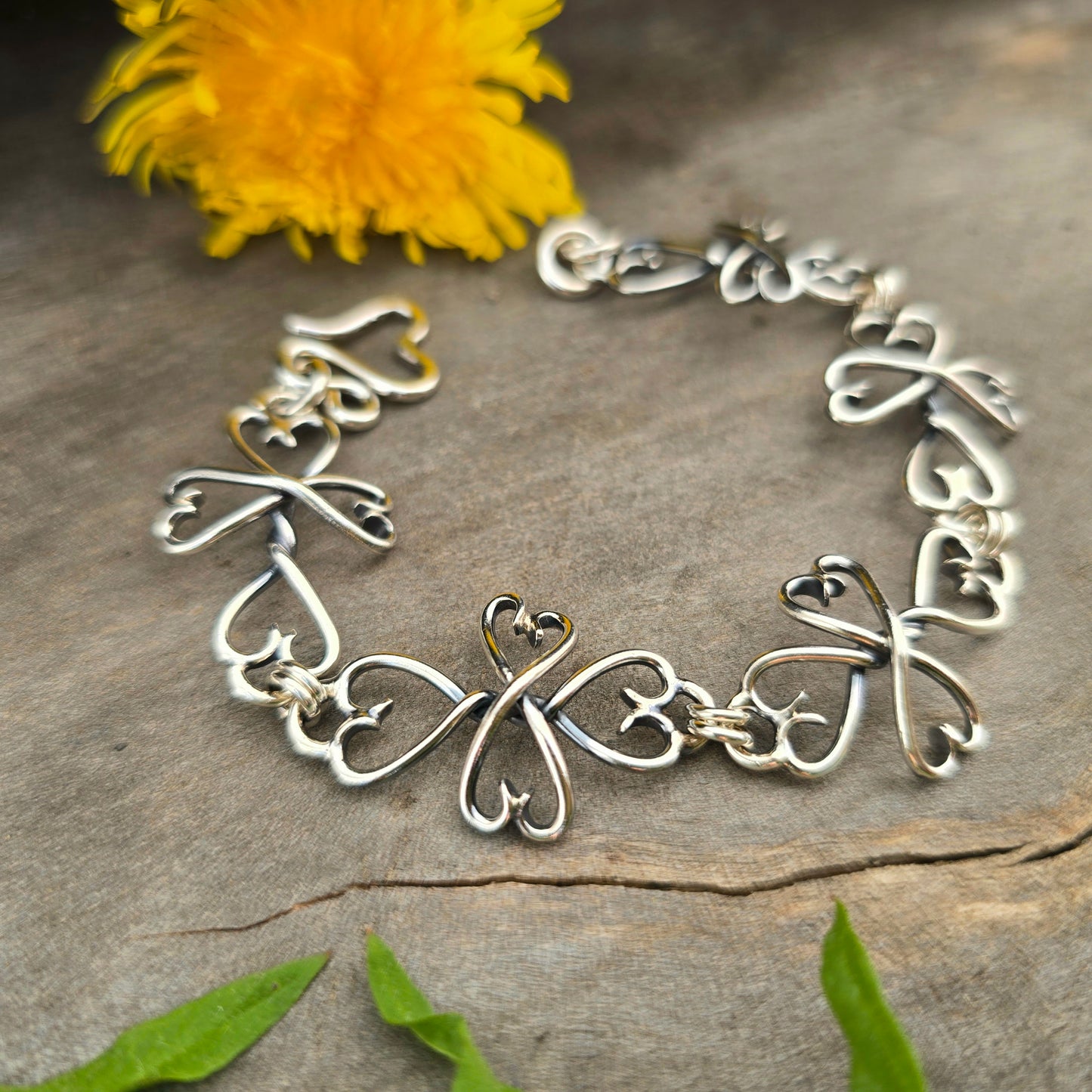Heart Tipped Cross Sterling Silver Bracelet